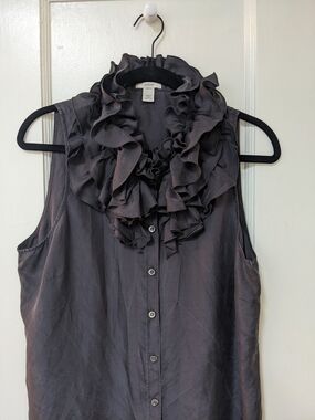 J. Crew Women's Silk Ruffle Collar Sleeveless Blouse - Charcoal